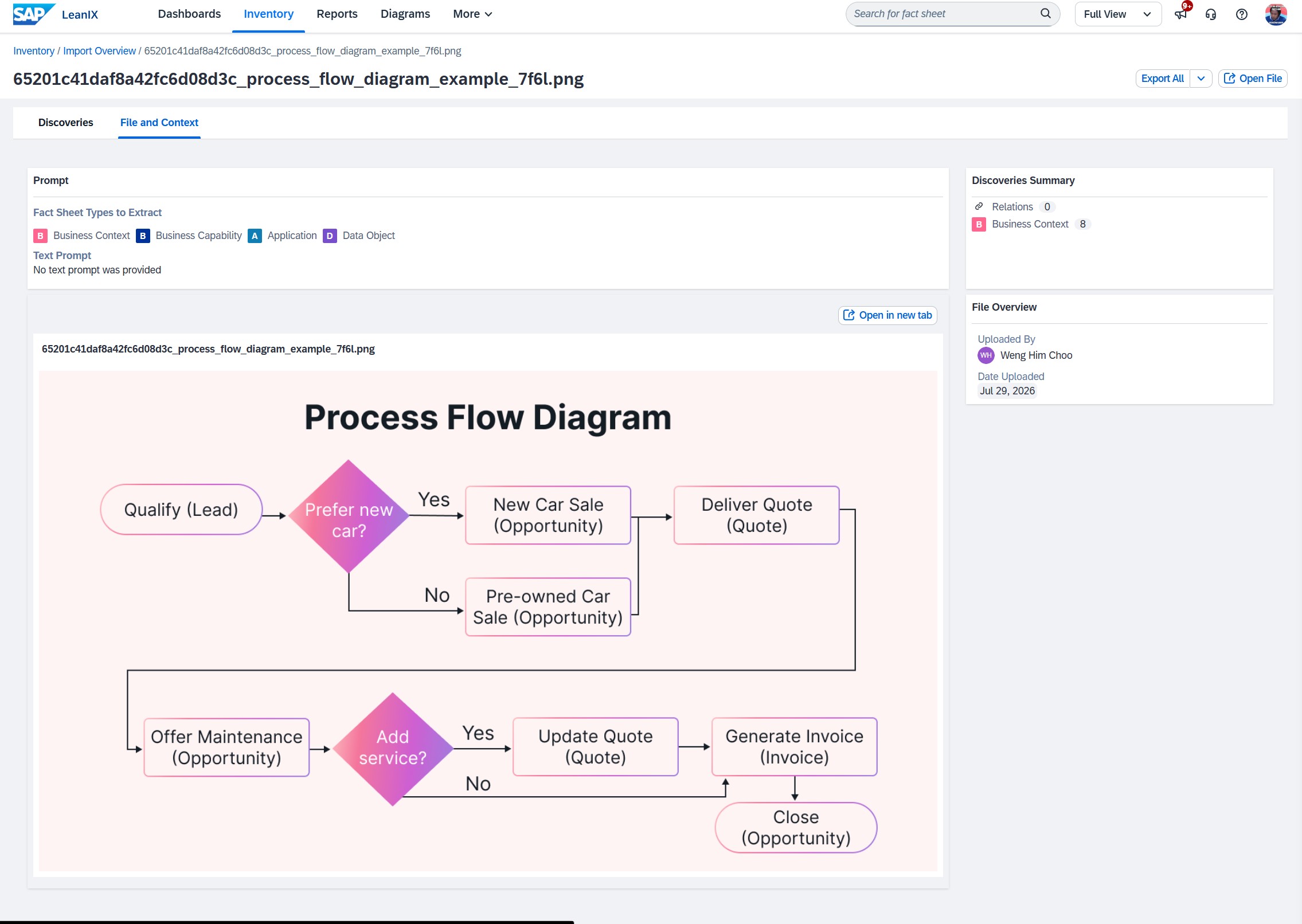 AI Inventory Builder extracting fact sheets from an image
