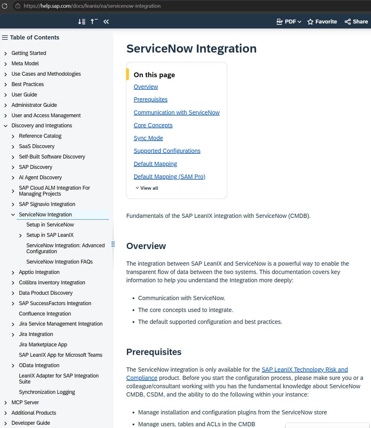 LeanIX ServiceNow integration config